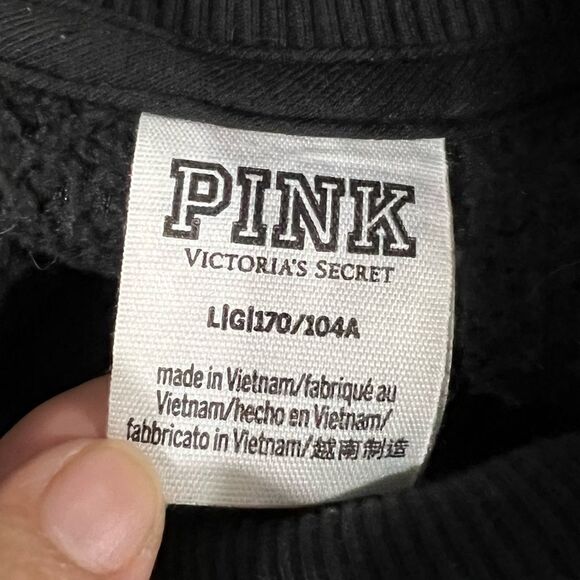 PINK Victoria Secret Sherpa Fleece Pullover 3/4 Zip Crop Black Sweater  Sz L - Picture 10 of 10